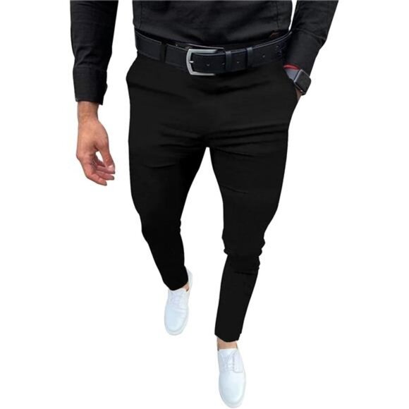 Men's Slim Fit Dress‎ Pants - Casual Business, Skinny Stretch, Golf Pants, Black - Picture 1 of 6